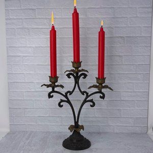 Vintage Ornate Wrought Iron and Brass 3 Arm Candelabra Candle Holder 12" tall